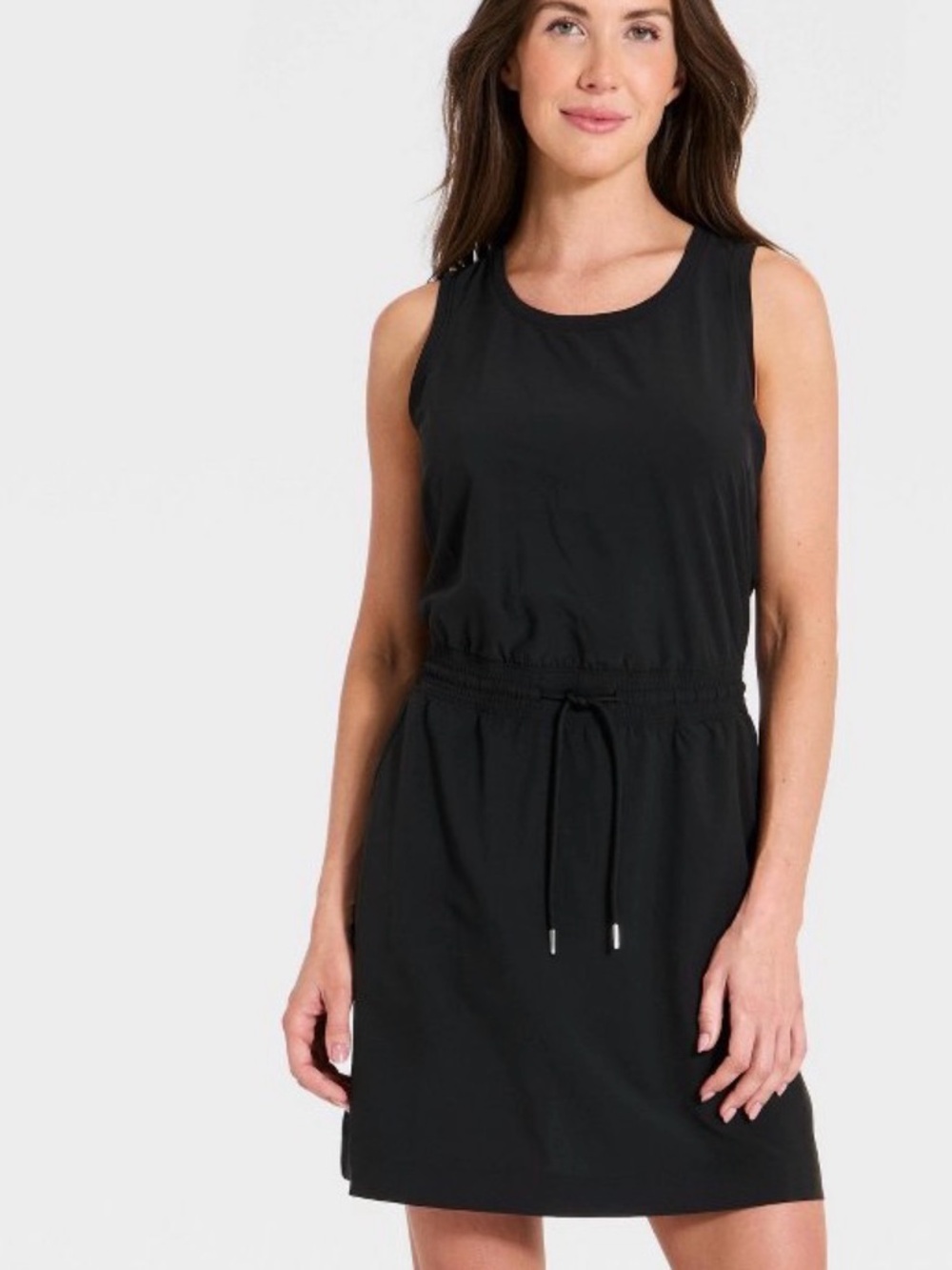 all in motion Black Sleeveless Drawstring Mini Dress
